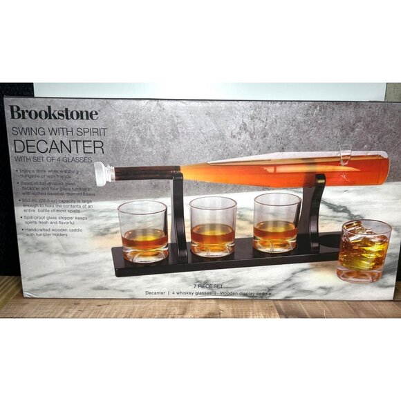 Brookstone 7-Piece Whiskey Decanter & Glass Set With Caddy - Picture 1 of 5